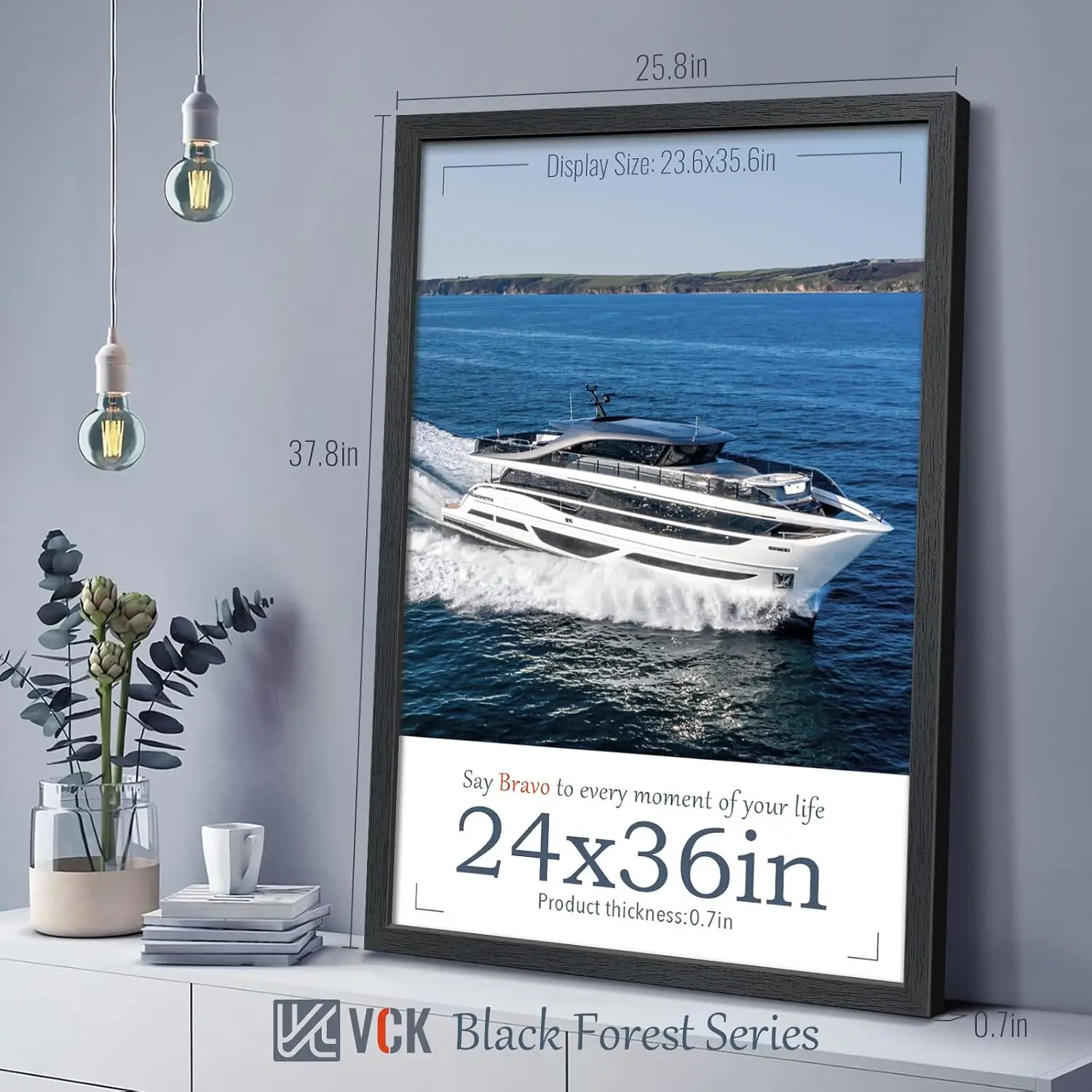 24x36 Poster Frames Black 4 Pack, Textured Exclusive Solid Wood Picture Frame, Wall Gallery Frame