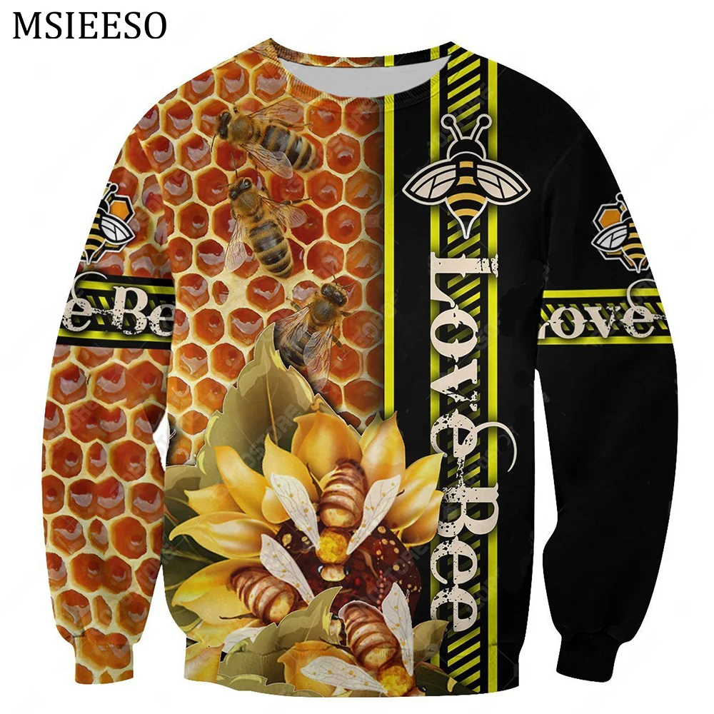 MSIEESO Men Hoodie Beautiful Bee Art Pattern Print Autumn Sweatshirt Unisex Streetwear Casual Women Zipper Jacket Pullover