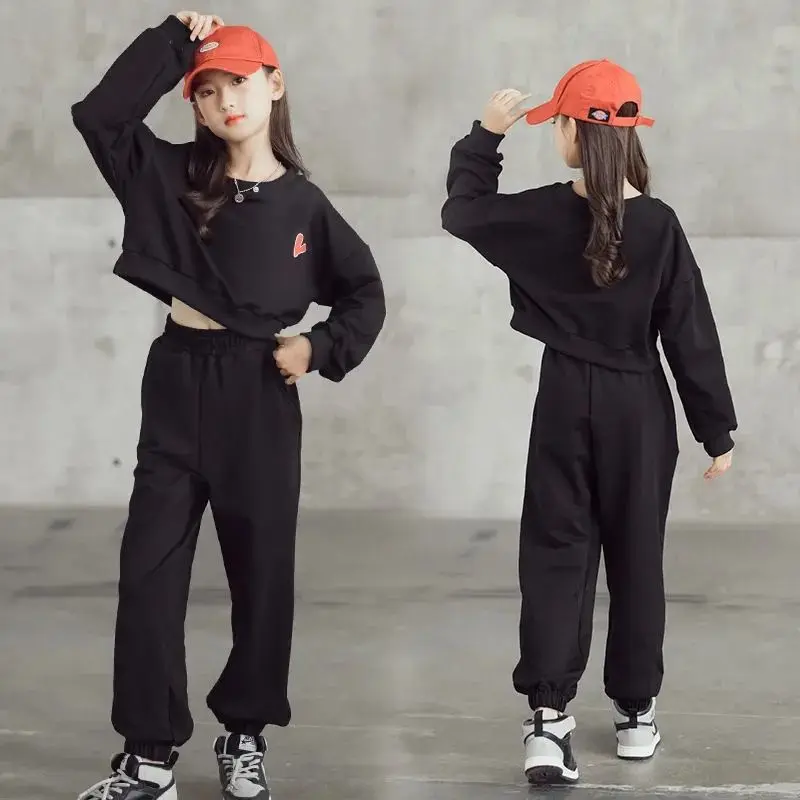 

Children Clothing Suit Teenage Girls Clothing Sets Teen Girls Sport Short Top+ Solid Pants Loose 2Pcs Set 6 8 10 12 14 16 Year