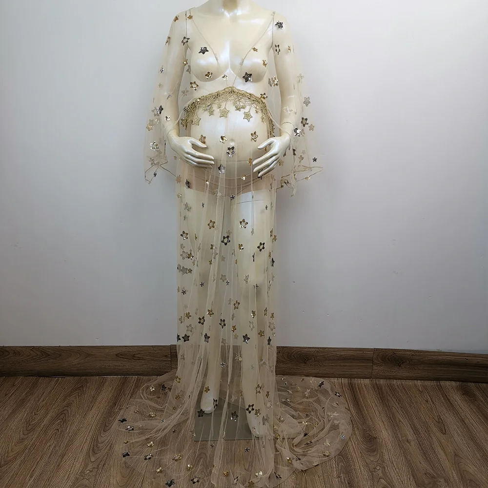 

Don&Judy Maternity Wedding Dresses Tulle Stars Sexy Deep V-neck Party Beach Dress for Pregnant Women Photoshoot Robe De Soiree