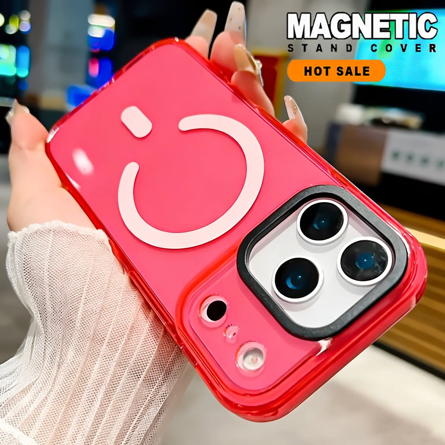 Vibrant Neon Transparent Crystal Phone Case with Magnetic Protector Cover