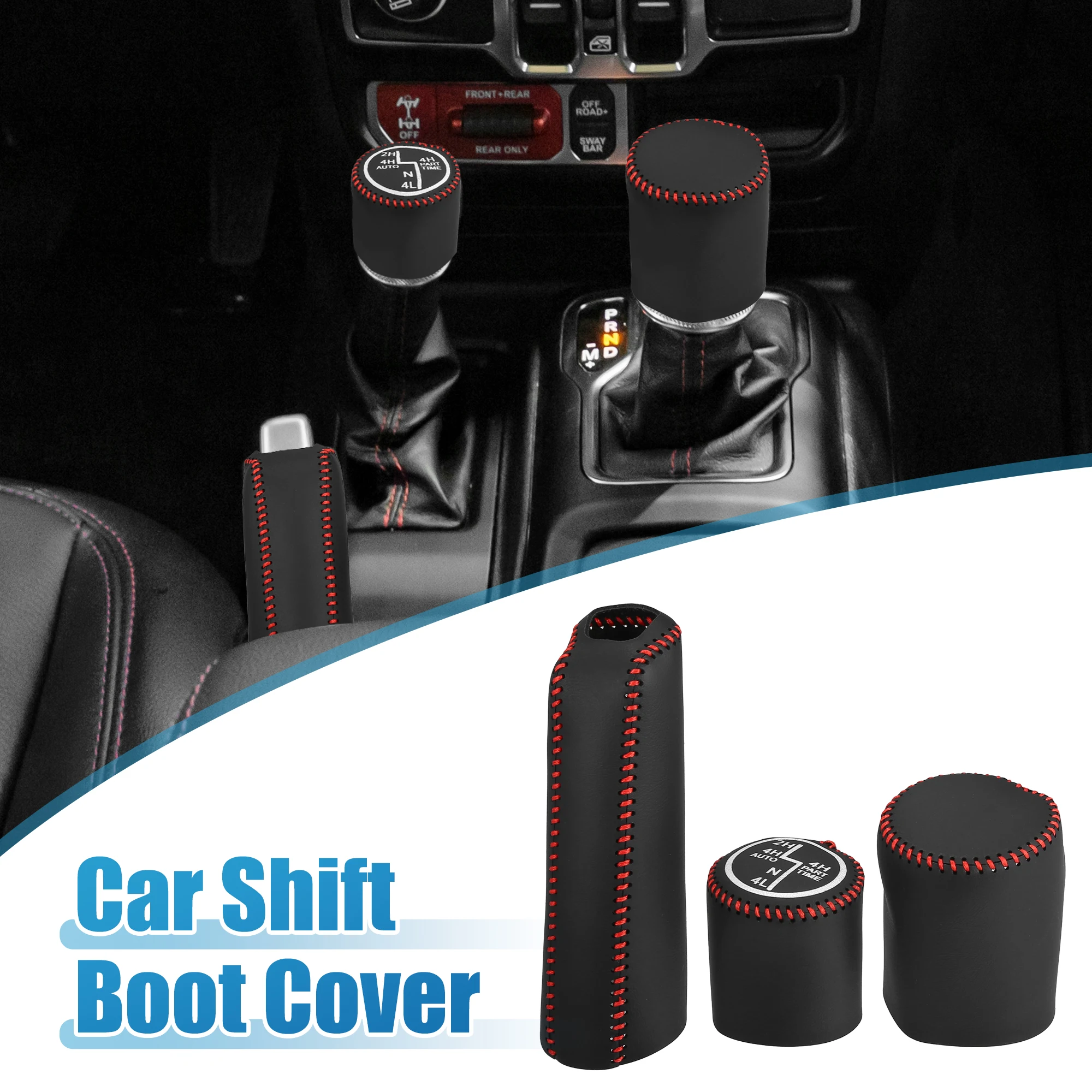 Uxcell Car Shift Boot Cover Pomello Del Cambio Shifter Boot Per Jeep Gladiator 2020-2023 Ecopelle Nero Rosso Punti