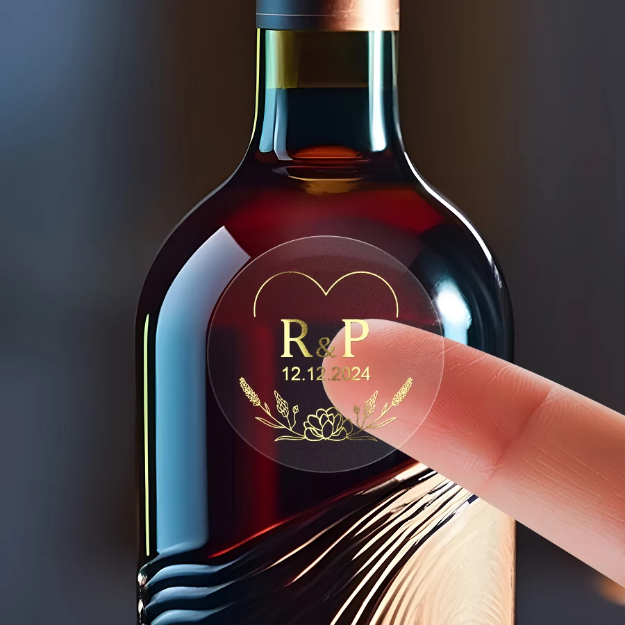 Custom Clear Gold Foil Stickers – Personalized Transparent Waterproof Labels for Weddin... - SKU SSL900266 - UGI Packaging