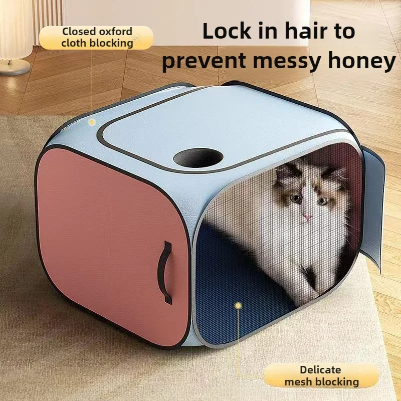 Pet Drying Box Cats Dryer Cage Pet Bathing Dog Grooming Collapsible Breathable and Bite-resistant Drying Box Cat Clean