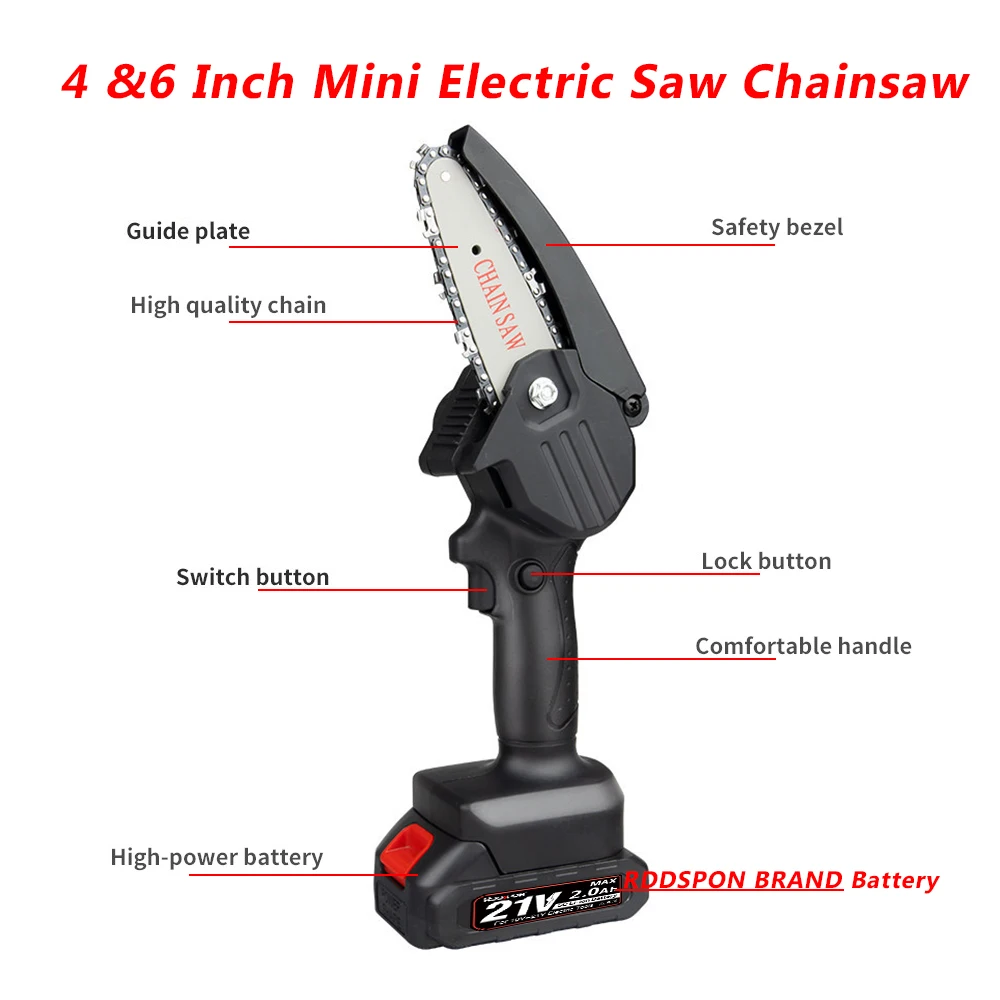 4/6 Inch 21V Battery Mini Electric Pruning Saw Rechargeable Handheld Pruning Chainsaw Wood Power Tool For Makita 18V Battery