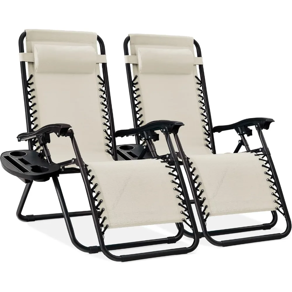 

Beach Chairs, Set of 2 Adjustable Steel Mesh Zero Gravity Lounge Chair Recliners W/Pillows and Cup Holder Beach Chairs