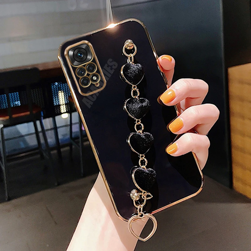 Love Heart Bracelet Luxury Plating Chain Silicone Phone Case