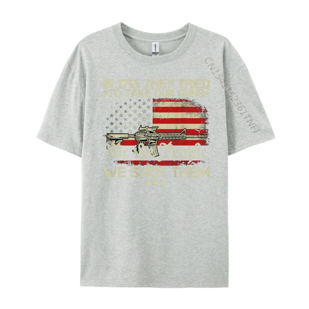 In 1775 They Tried To O Neck T Shirts Thanksgiving Day Tops Tees Short Sleeve Funny All Cotton Funny Tops Tees Normal Mens In 1775 They Tried To Take Our Guns We Shot Them Back_B9120 gray