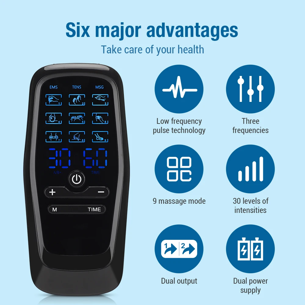 Household Massage Therapy Electric Muscle Stimulator 9 Modes 30 Gears Dual Pulse Dual Output Digital Physiotherapy Massager