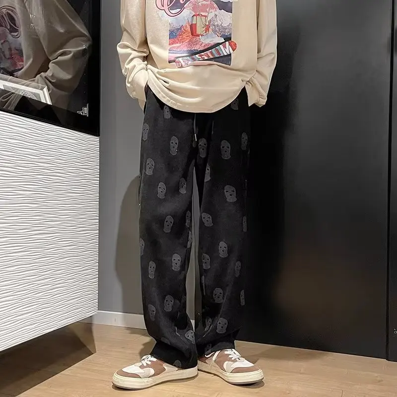 American Style 2023 Pink Pants High Street Ins Trendy Men's Corduroy Loose Wide-Leg Pants Casual Trousers Spring  Autumn Youth