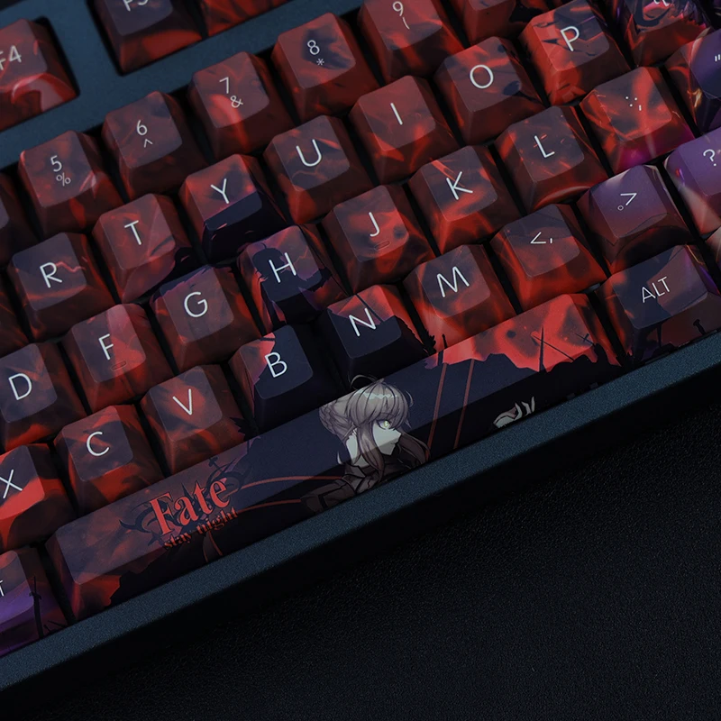 Chaves Conjunto Lados Pbt Tintura Subbed Keycaps Anime dos Desenhos Animados Gaming Key Caps Cherry Perfil Keycap para o Destino Estadia Noite Sabre 108 - Imagem 3