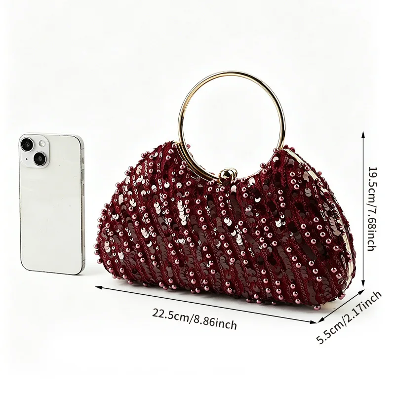 Borse da Sera Scintillanti, Elegante Pochette da Cerimonia, Borsa con Paillettes per Donna, Lussuosa Clutch Bordeaux per Abiti da Sera e Matrimoni - immagine 6