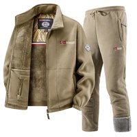 Nouvelle marque hiver ensemble de vêtements de sport hommes rétro formation épais polaire veste + pantalon deux pièces ensemble décontracté Ski course survêtement costume 2