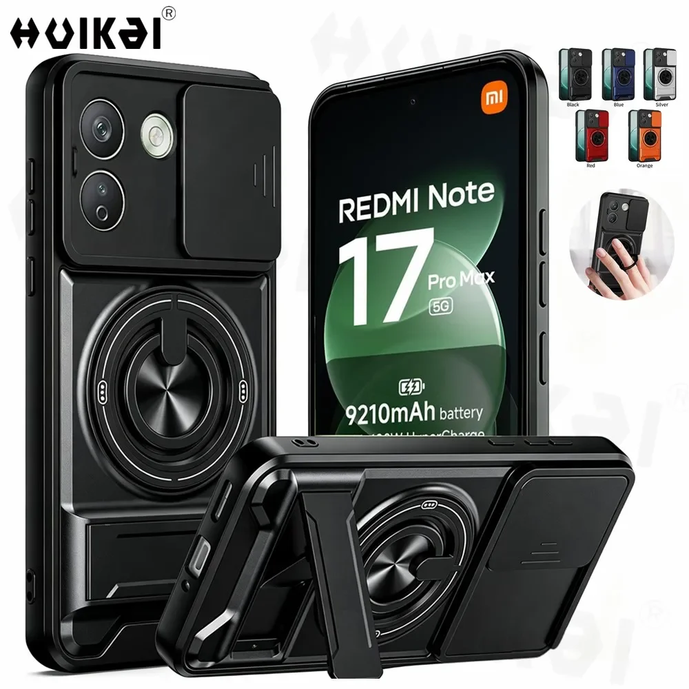 Magnetic Stand Shockproof Armor Phone Case with Slide Camera Protector and Kickstand