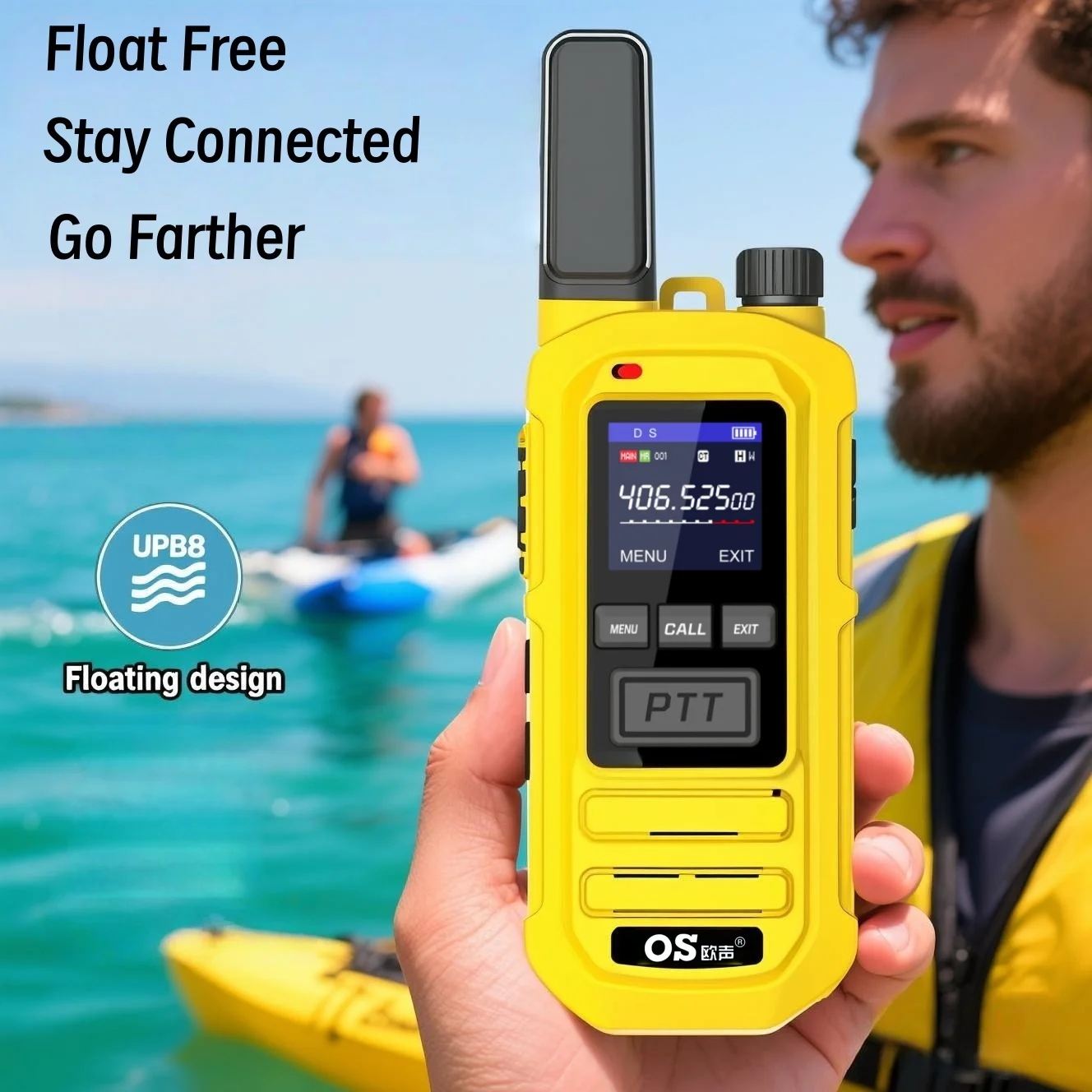 IP67 방수 부유형 무전기, 2W, 듀얼 PTT 양방향 무전기, 3000mAh 배터리, LED 디스플레이