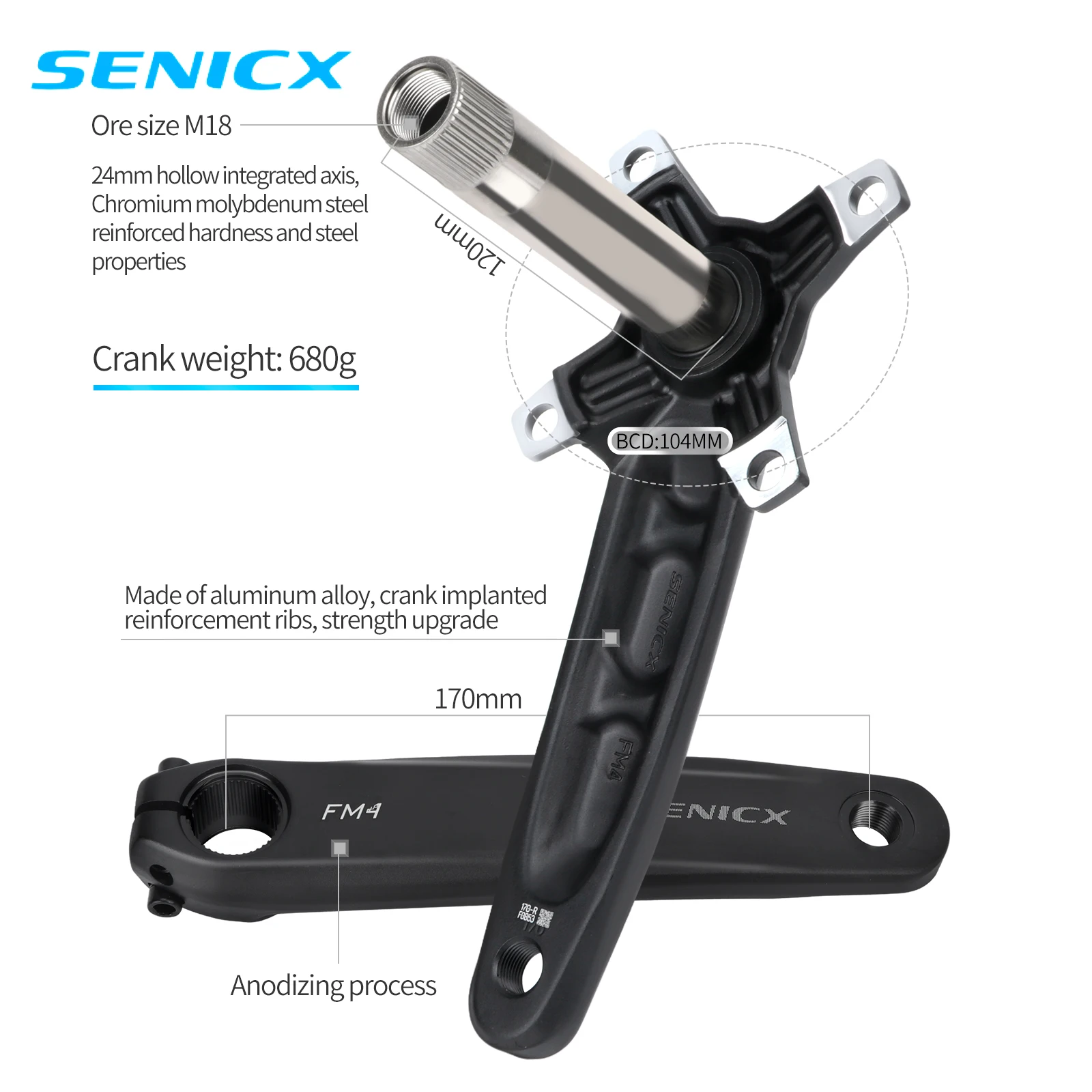 SENICX Bicycle Crankset 170mm 104BCD Single Chain 32T/34T