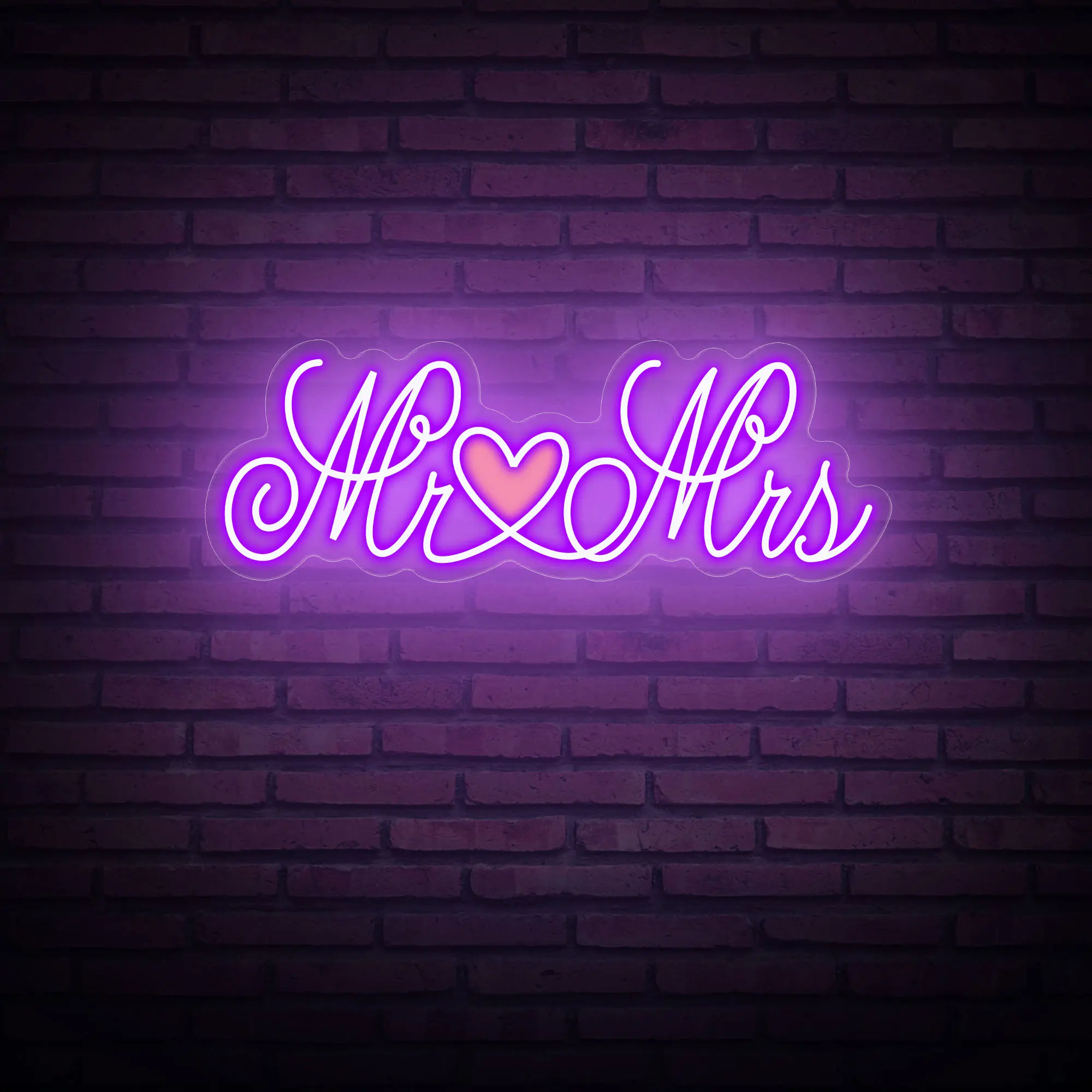 Mr & Mrs Neon Sign UV Printed Heart Acrylic Sign Wall Art Decor Neon Wedding Wedding Party Gift for Couple