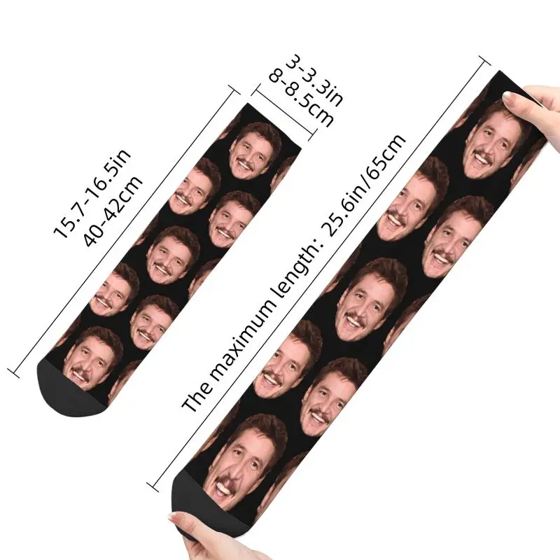 Novelty Mens Pedro Pascal Smile Meme Dress Socks Unisex Breathbale Warm 3D Print Crew Socks