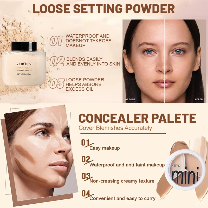 Christmas Makeup Set-7 Piece Multifunction Makeup Face & Eyes Complete Makeup Set,Mascara Concealer Beginner Cosmetics Gift Set 4