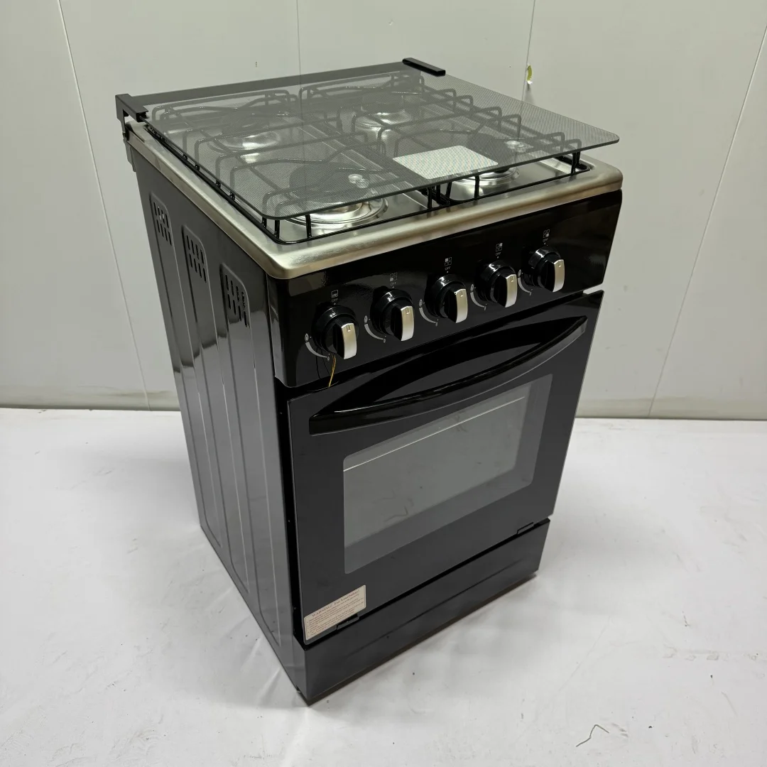 4-Burner Gas Range Cooker with 80L Oven – Black Stainless Steel