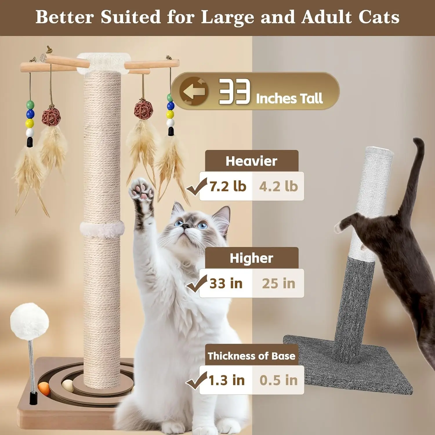 Cat scratching post with sisal and hanging toys - image 2