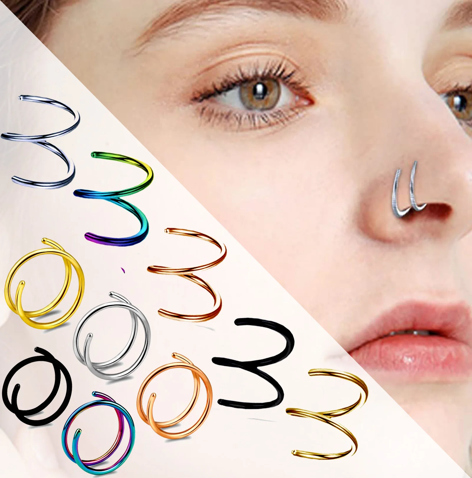Lilbitty 2 stuks neuspiercing G23 titanium hypoallergeen neusring zilver goud septum piercing helix clicker ring neusgat tragus conch piercing ring neuspiercing (8 mm
