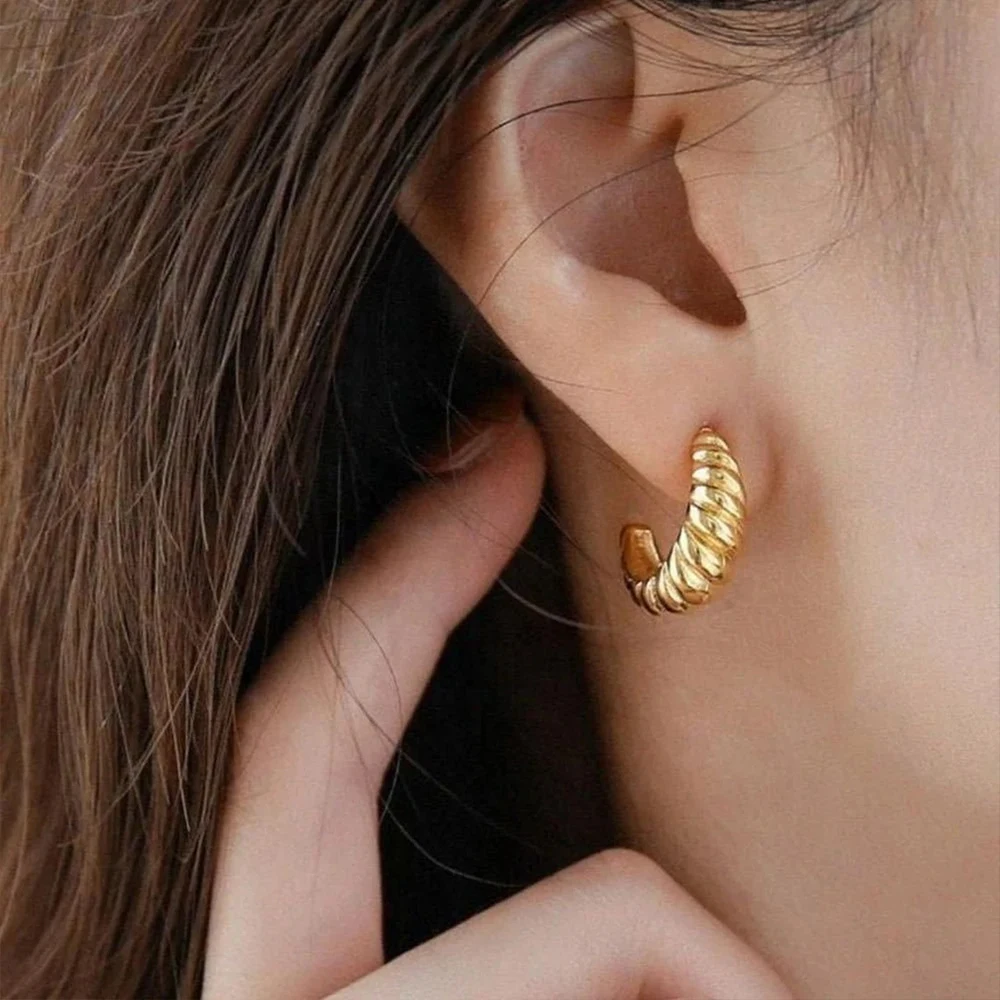 Geometric Earrings for Women Vintage Croissant Stainless Steel Hoop Earrings