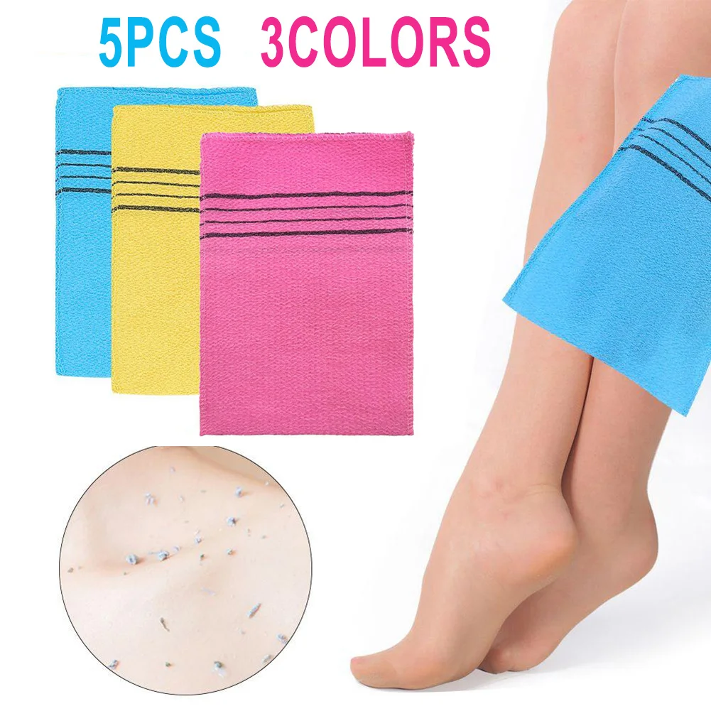 5Pcs 샤워 목욕 스크럽 장갑 한국어 엑스 폴리 에이 팅 바디 스크럽 샤워 타올 수건 성인용 휴대용 거친 곡물 브러시