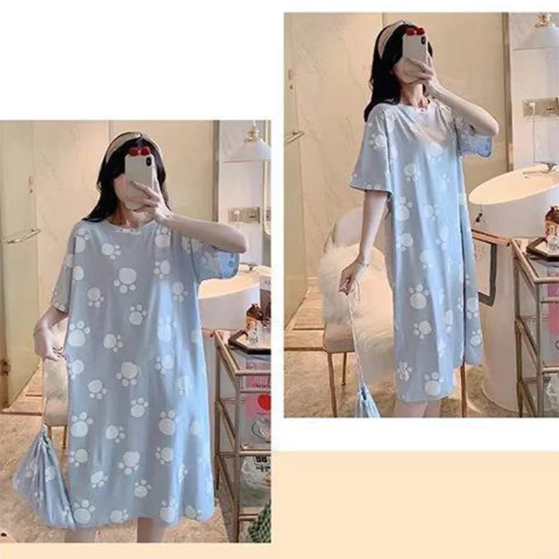 Women's Summer Short-Sleeved Nightgown Large Size Leisure Wind Cute Sweet Pajamas Korean Version Of The Cartoon Homewear