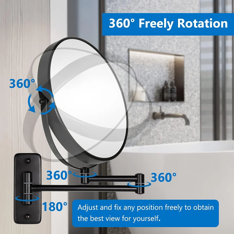 9인치 검정색 벽걸이형 욕실 거울 10배 확대 화장 거울 조절 가능한 디밍 화장대 조명 거울