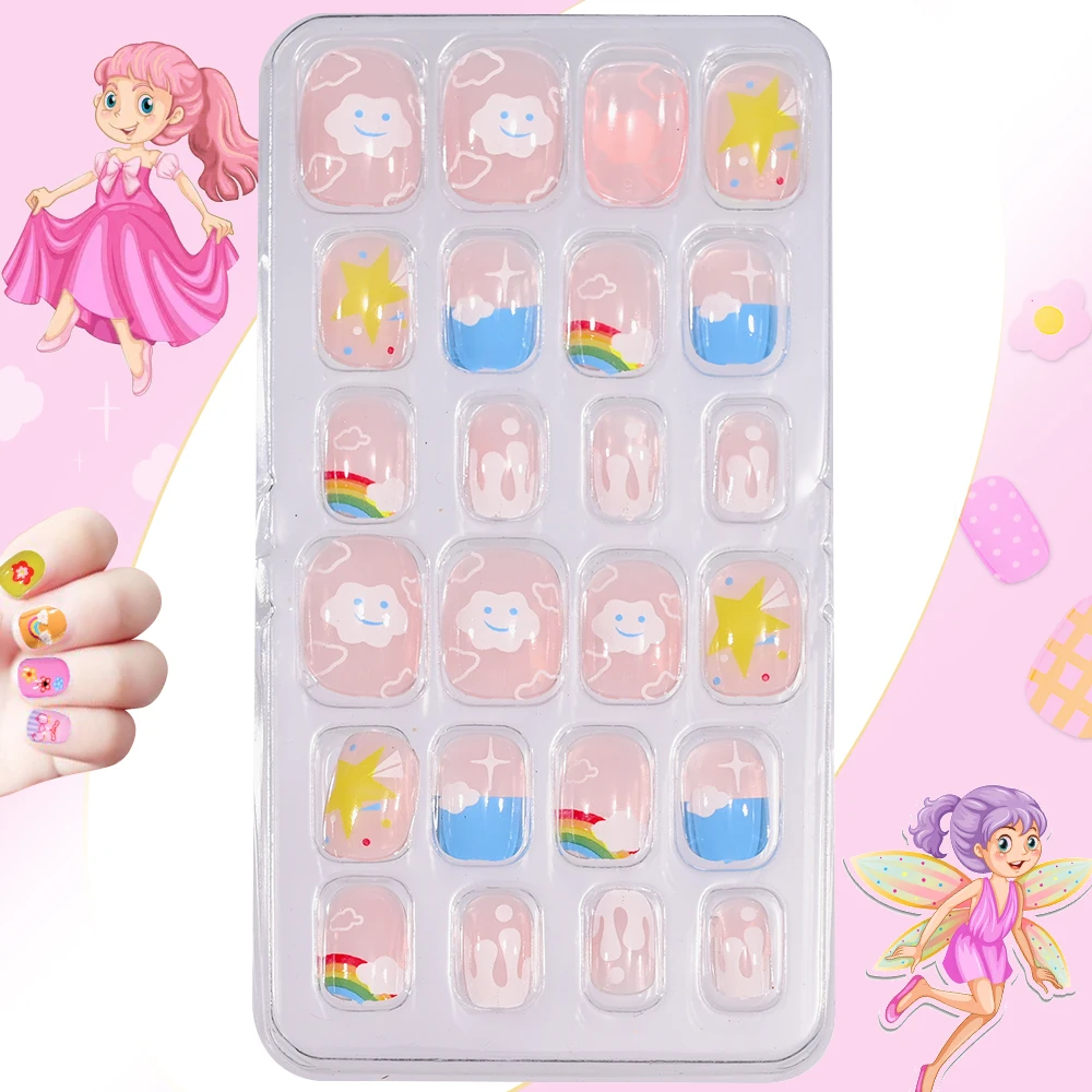 120Pcs Kids Cartoon Press-On Short Fake Nails