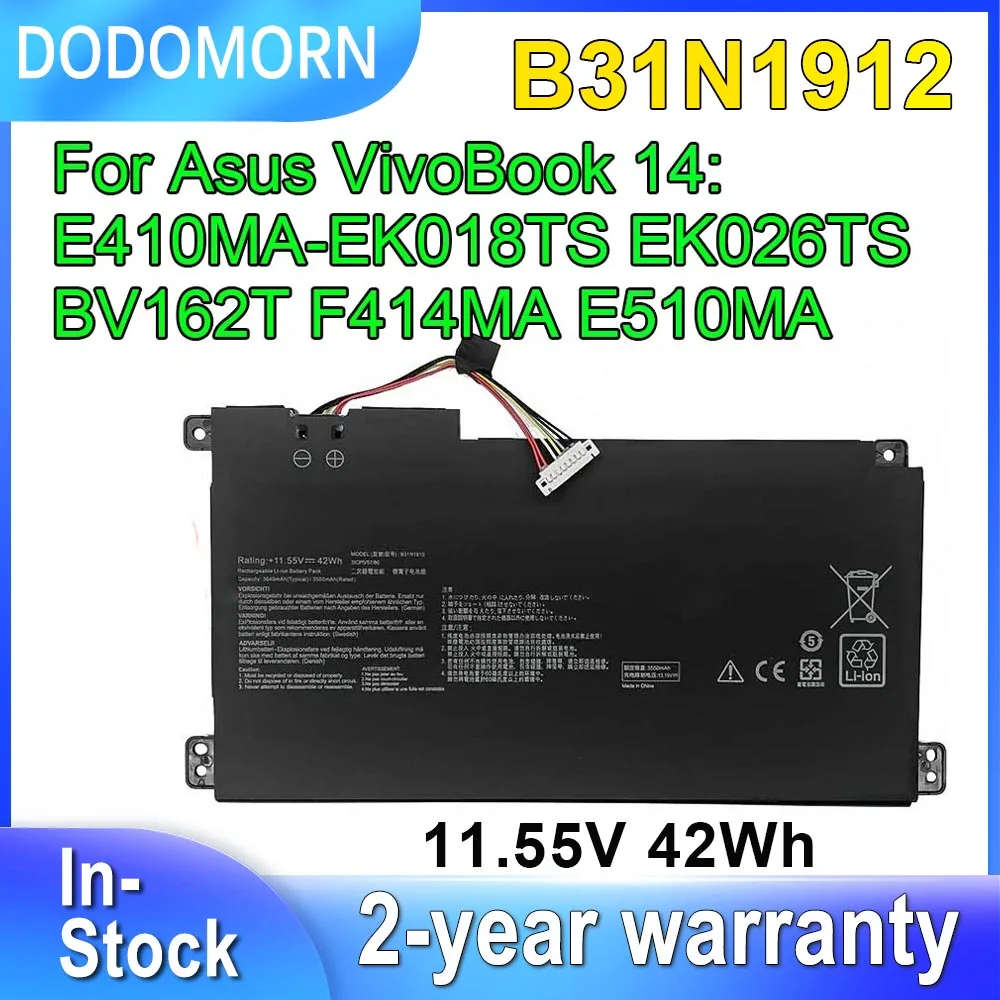 Dodomorn C31n1912 B31n1912 Bateria do Portátil para Asus Vivobook 14 E410ma-ek018ts Ek026ts Bv162t F414ma E510ma Série 11.55v 42wh