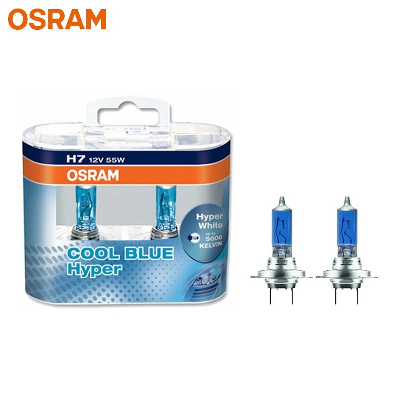 

OSRAM H7 Halogen Headlight Car Light 5300K Original Genuine 12V Car Fog Lamp 62210CBH 55W Cool Blue Hyper White (2 Pieces)