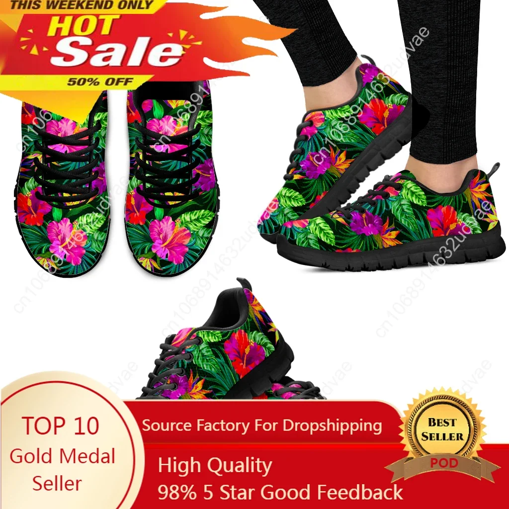 

Tropical Plant Red Hibiscus Fashion Women's Shoes Casual Sneakers Autumn Female Lace-up Mesh Walking Shoes for Girls