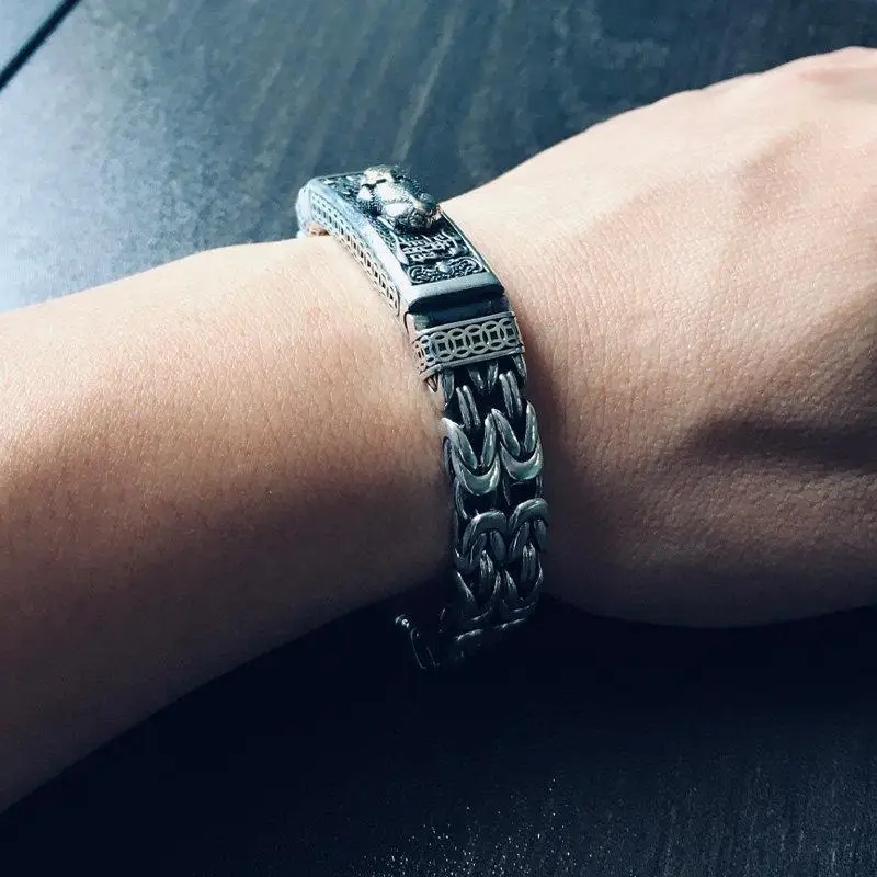 Retro Men's Peace Tattoo Money Brave Embroidery Bracelet Hip Hop Personality Punk Style Opening Bracelet Party Jewelry