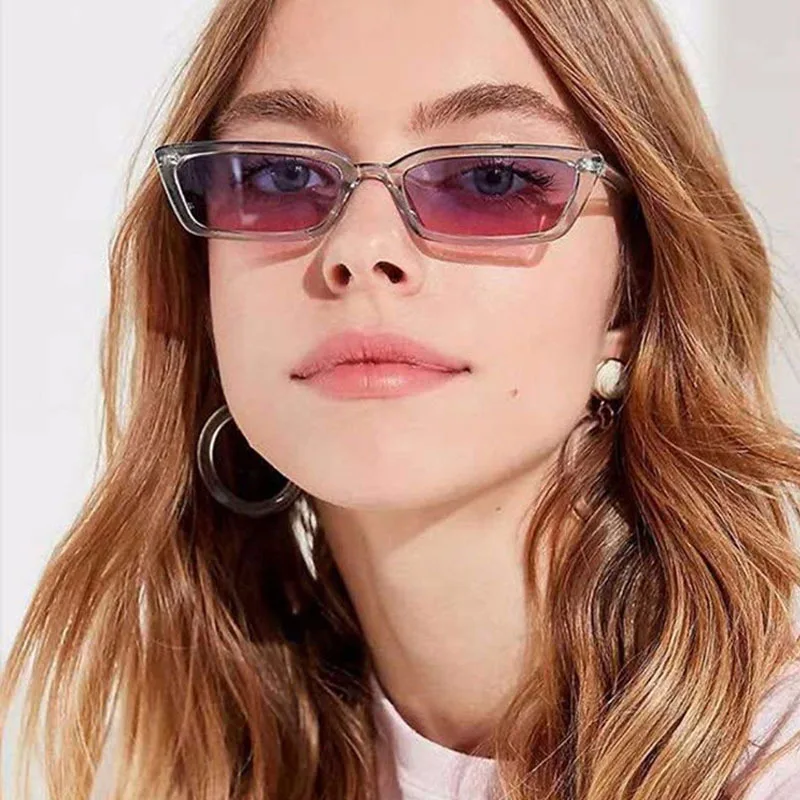 

New Transparent Olor Ocean Film Small Frame Men And Women Fashion Street Shot Transparent Runway Vintage Cat-ear Sunglasses