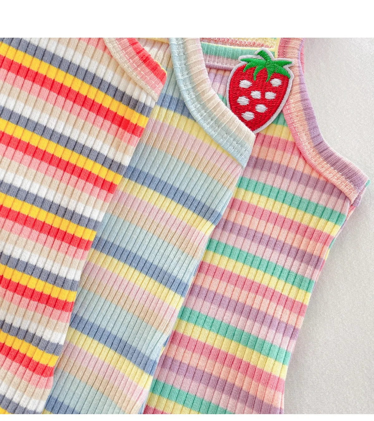Ircomll 2-teiliges Sommerkleidung für Neugeborene, Mädchen, Schlinge, einteilig, bunte Streifen, Overall, Kleinkind-Tanktop, Träger-Onesies – Detail 17
