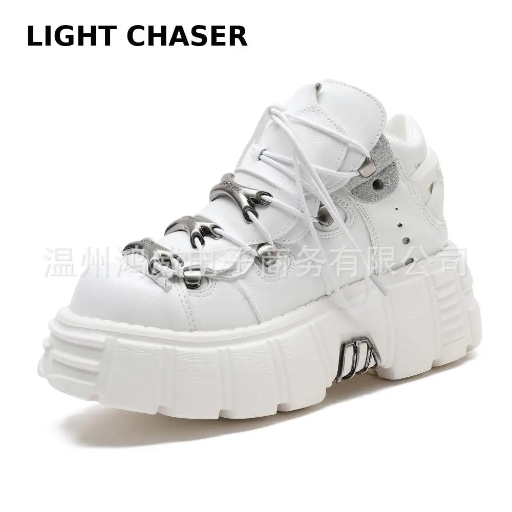 fashion Brand Punk Style Women Shoes Lace-up heel height 6CM Platform Shoes Woman Gothic Ankle Boots Metal Decor Woman Sneakers