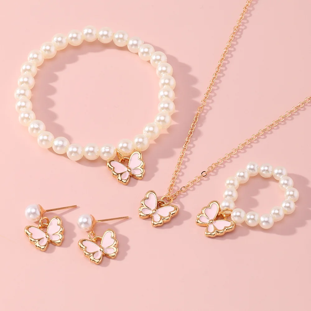 Full view of the 4-piece butterfly jewelry set