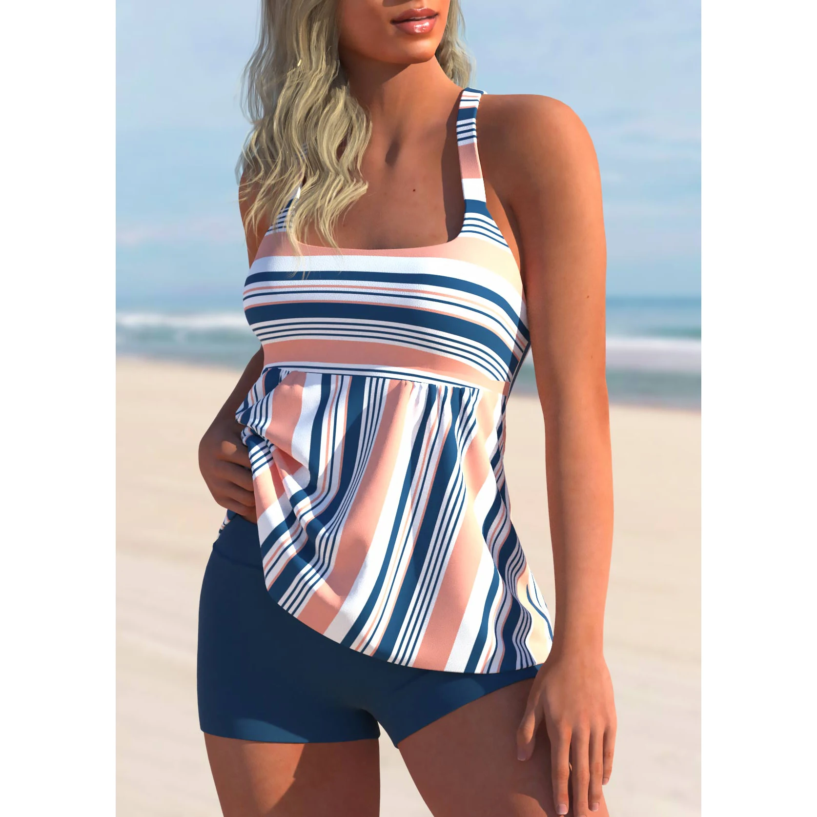 2023 New Summer Female Fashion Swimwear Women's High Waist Sexy Monokini Two Piece Tankini Swimwear Fashion Print Beachwear