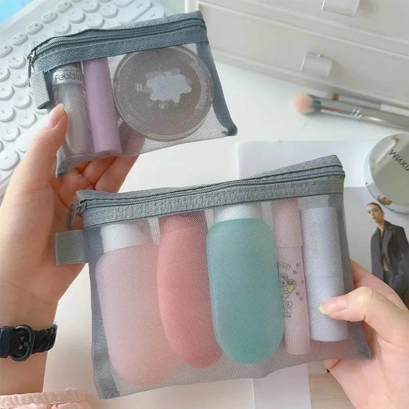 1/3pcs Transparent Mesh Zipper Cosmetic Bag Women Necessary Organizer Fashion Small Large Grey Toiletry Bags Makeup Pouch Case 5