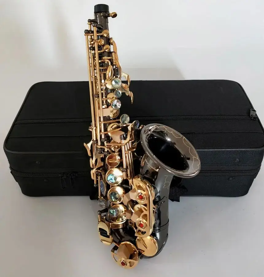 

KALUOLIN Professional Mouthpiece Instrument High Quality Brands Soprano Saxophone S-992 Black Gold Brass Sax Free Shipping.