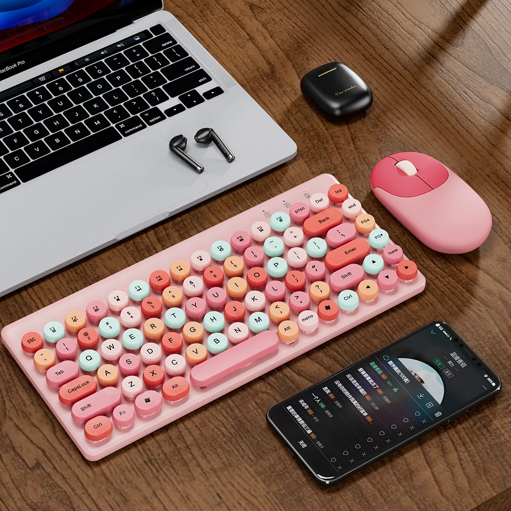 Sleek Pink Wireless Keyboard and Mouse Set - Mini Portable Design