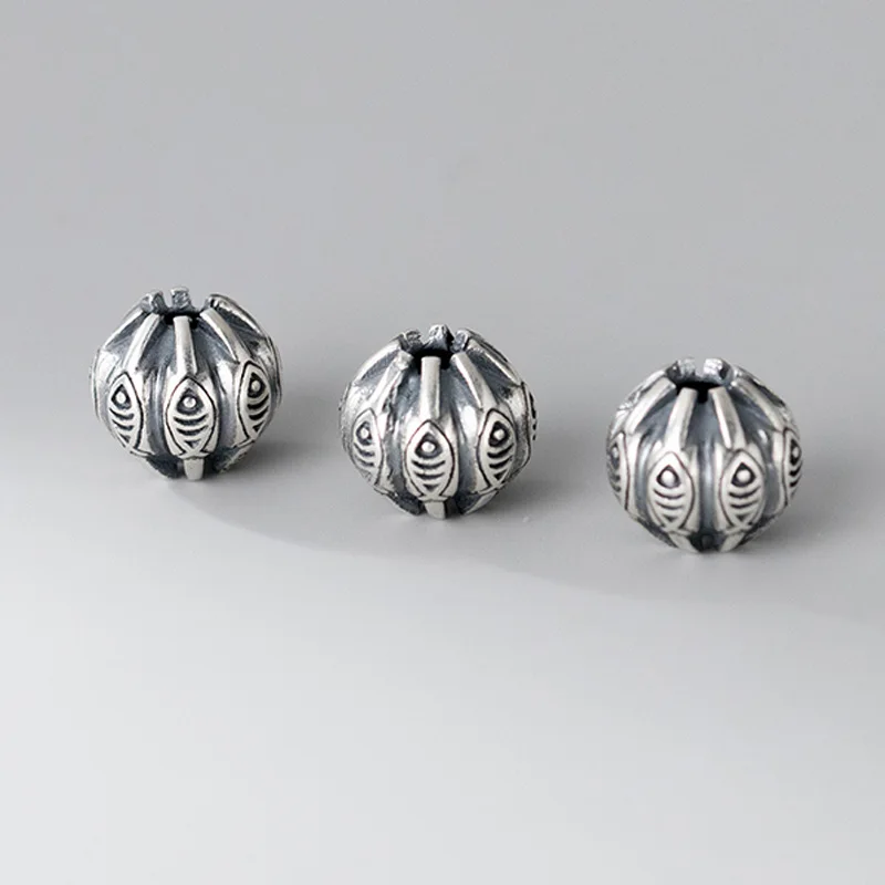 

1pc/lot 925 Sterling Silver Pumpkin Shape Loose Beads Exquisite Craftwork Fish Pattern S925 Silver Beads Spacers DIY Jewelrys