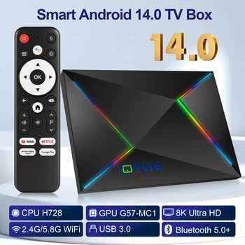 Smart TV BOX Android 14.0 4GB + 128GB Ethernet 1000M WIFI6 USB3.0 3D HDMI Lettore multimediale Netzwerk Octa Core Buletooth 5 Set Top Box 1