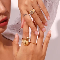 Asymmetric Large Water Droplet Head Smooth Opening Ring 316L Stainless Steel Rings for Women 18K Gold Plated Accessories