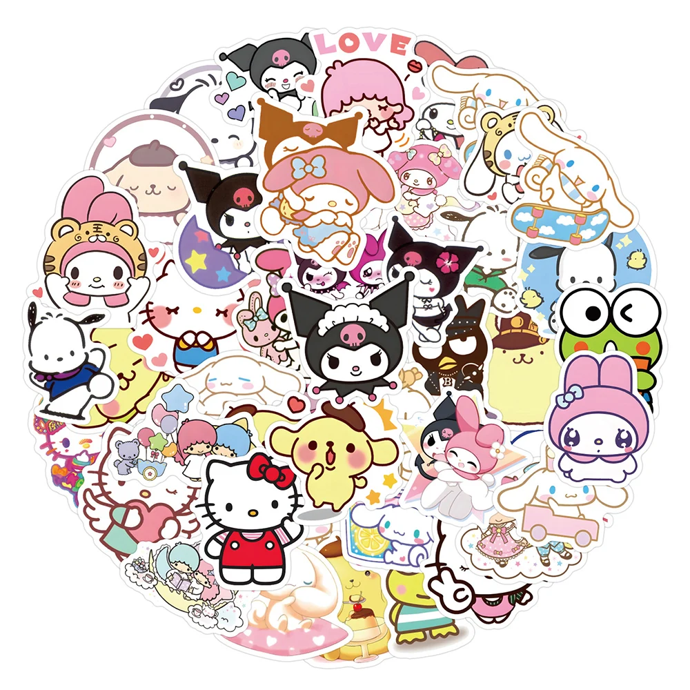 10/30/50/100pcs Anime Sanrio Hello Kitty My Melody Kuromi Stickers Kawaii Girls Decoration Decals Cute Cartoon Sticker for Kids