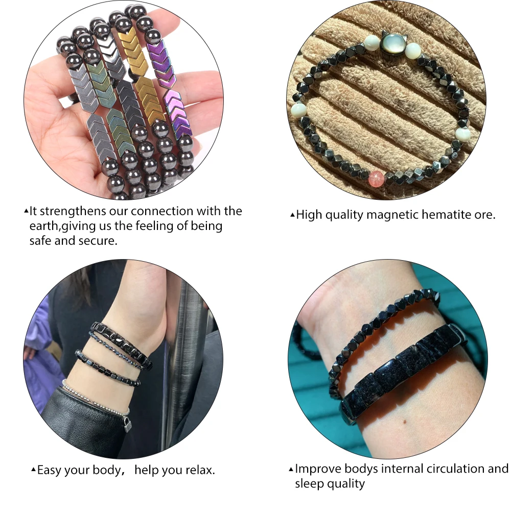 Natural Stone Beads Natural Hematite Stone Beads Star Heart Arrow Cylinder Cross Shape Spacer Beads Jewelry Making Findings DIY Charms Bracelets