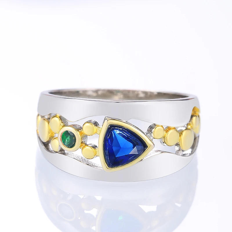 Huitan Two Tone Design Triangular Blue/Green CZ Women Rings - Image 8