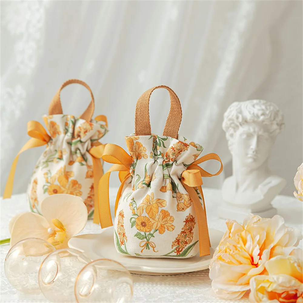 Wedding Candy Bag Flower Patterns Drawstring Gift Bag Festival Party Candy Packing Pouch Handheld Jewerly Gift Storage Bags